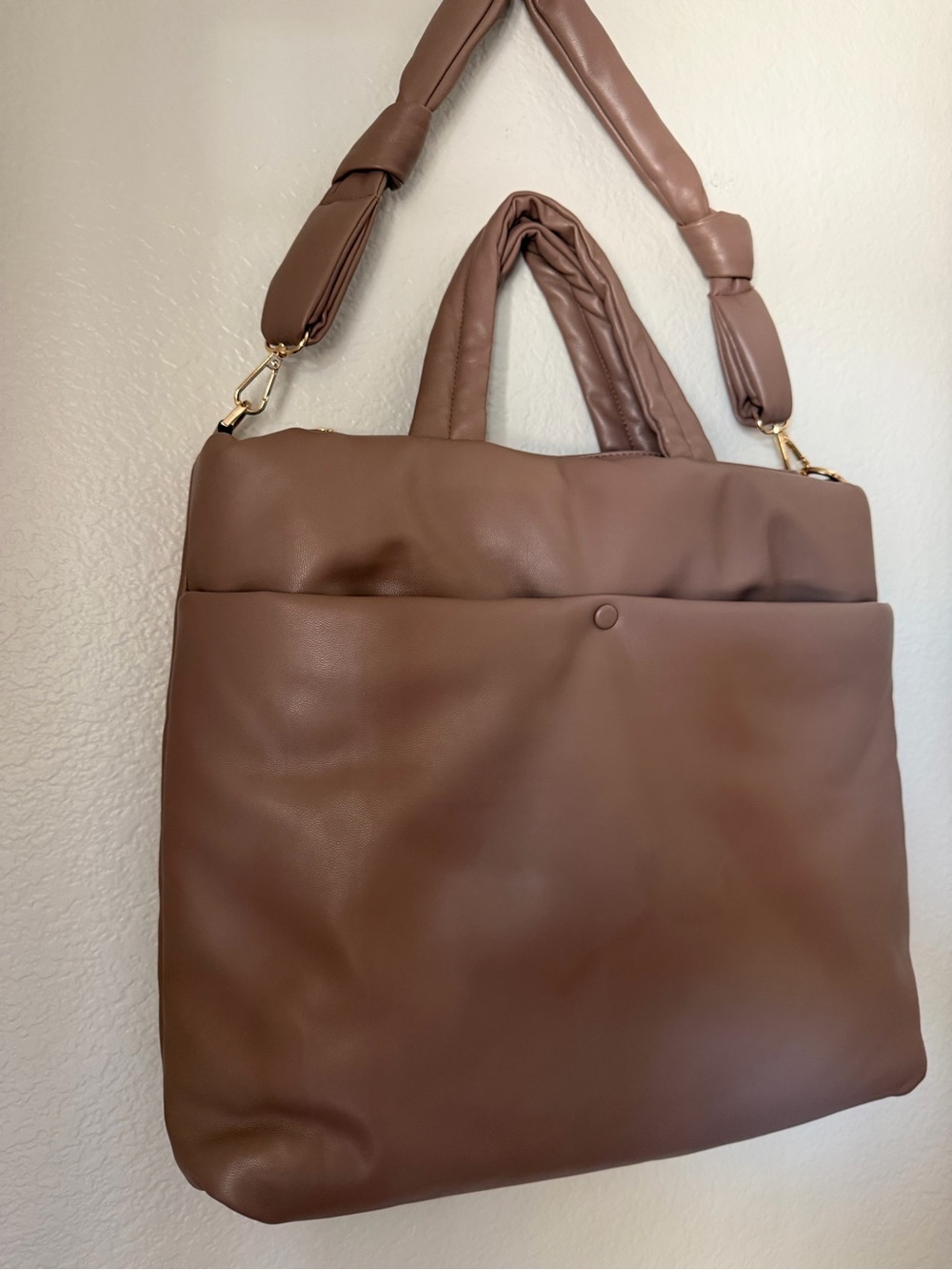 A New Day Taupe Puffer Tote Handbag Shoulder Bag Lightweight Travel Laptop Work - Picture 4 of 10